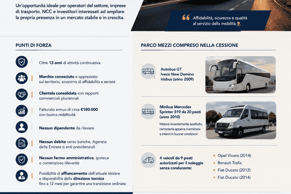 Azienda in vendita: Storica azienda di noleggio autobus, minibus e minivan a Benevento - Logistica e Trasporti - Immagine principale